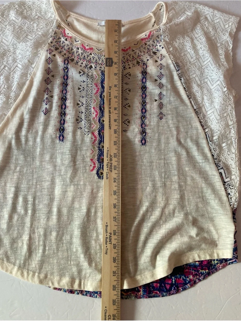 Miss Me SZ L Cream Embroidered Lace-Sleeve Boho Top short sleeve Beautiful